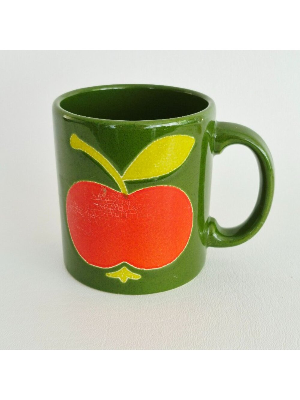 Vintage Waechtersbach Green & Red Apple Coffee Mug, Earthenware, W. German Mark